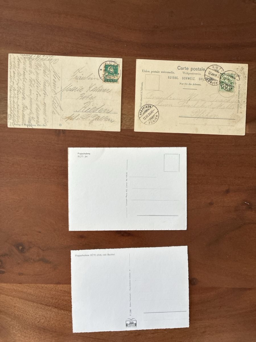 Cartoline postali: 9 Ansichtskarten Schweiz von Rüti ZH – Usato da Oftringen venduto da Cla.vD.74 1