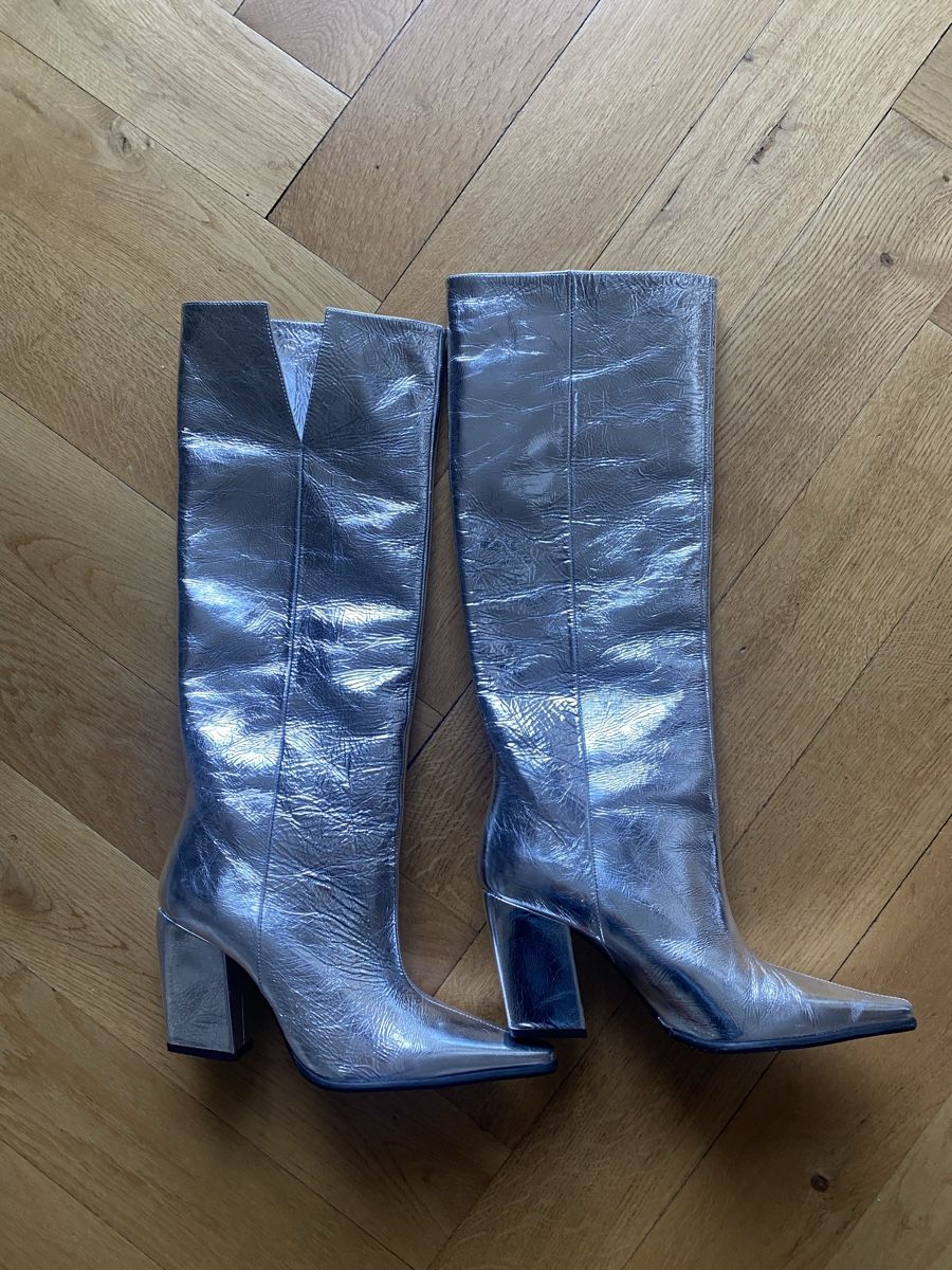 Zara Scarpe da donna: Zara Lederstiefel, Gr. 38, silber – Nuovo (secondo la descrizione) da Zürich venduto da rotschwarzkaeppchen 1