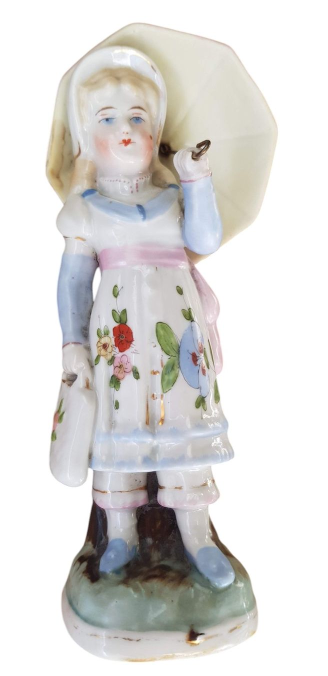 Statuette: Porzellanfigur antik - Mädchen mit Schirm – Usato da Mörschwil venduto da antiksalon 6