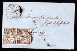 1864 VON BASEL NACH ZÜRICH SITZENDE HELVETIA 5 FRANCO - BR2