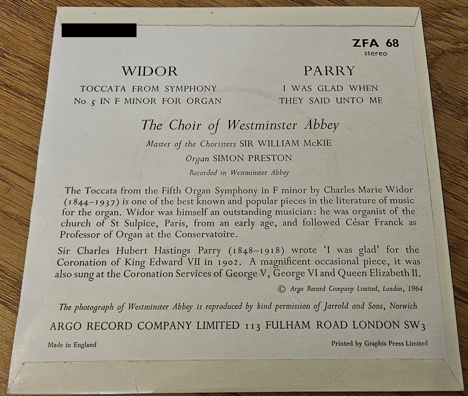 Schallplatten: Vinyl-Single Orgelmusik von Widor und Parry – Gebraucht aus Schaffhausen von asyouwestley 1