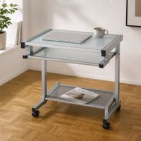 Kleiner praktischer Bürotisch mit Rollen und 2 Glasplatten
