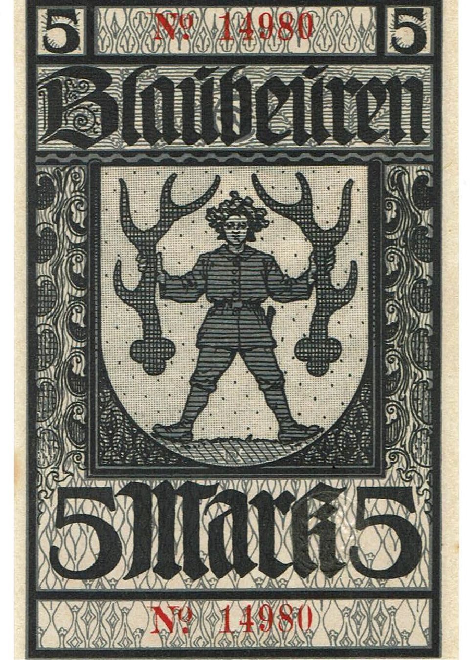 Banconote: Blaubeuren 5 Mark 01.08.1919VZ+-VZ++ – Usato da Steffisburg venduto da ber_8htf