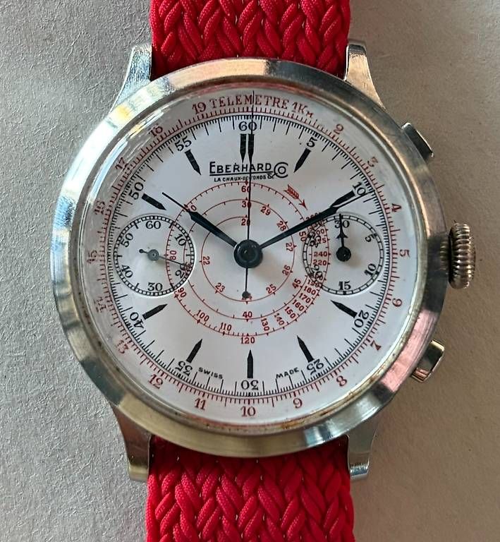 Eberhard & Co. Orologi: 1940s Eberhard Monopusher,  40mm enamel dial, pre extra fort – Usato da Pregassona venduto da camus84