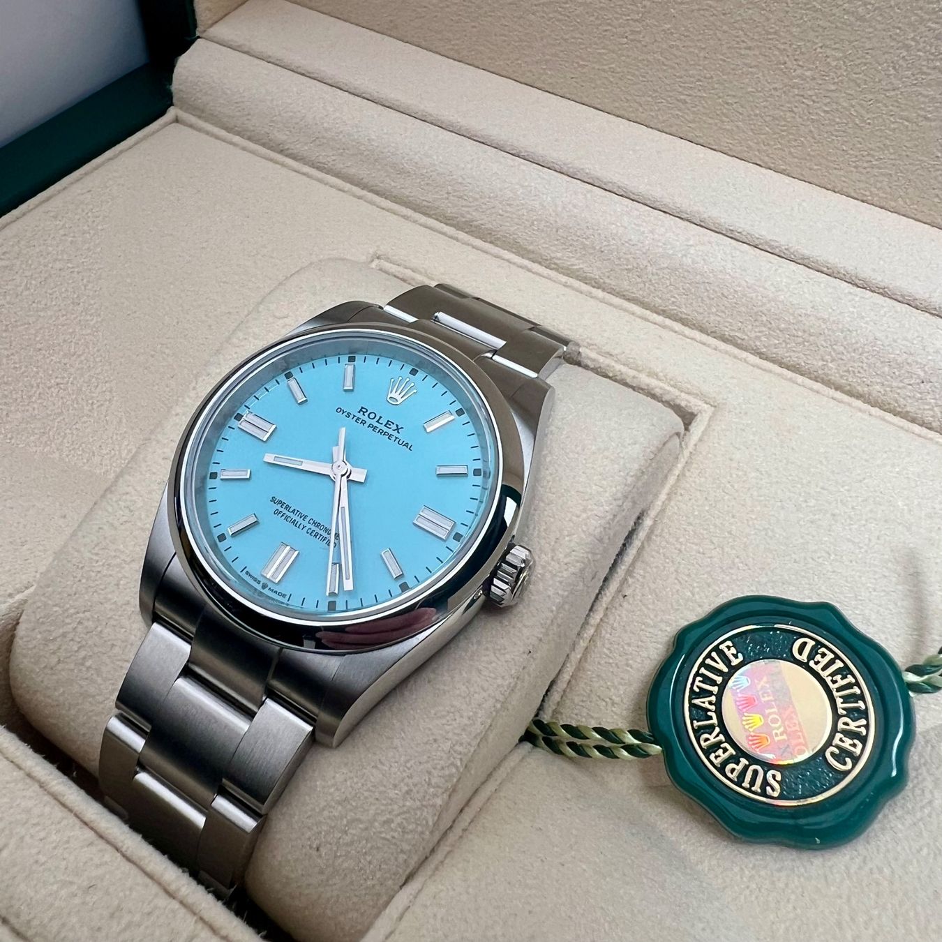 Rolex Uhren: Rolex Oyster Perpetual 36 Tyffany Full Set – Neu und originalverpackt aus Grand-Lancy von Zephyr.26 1
