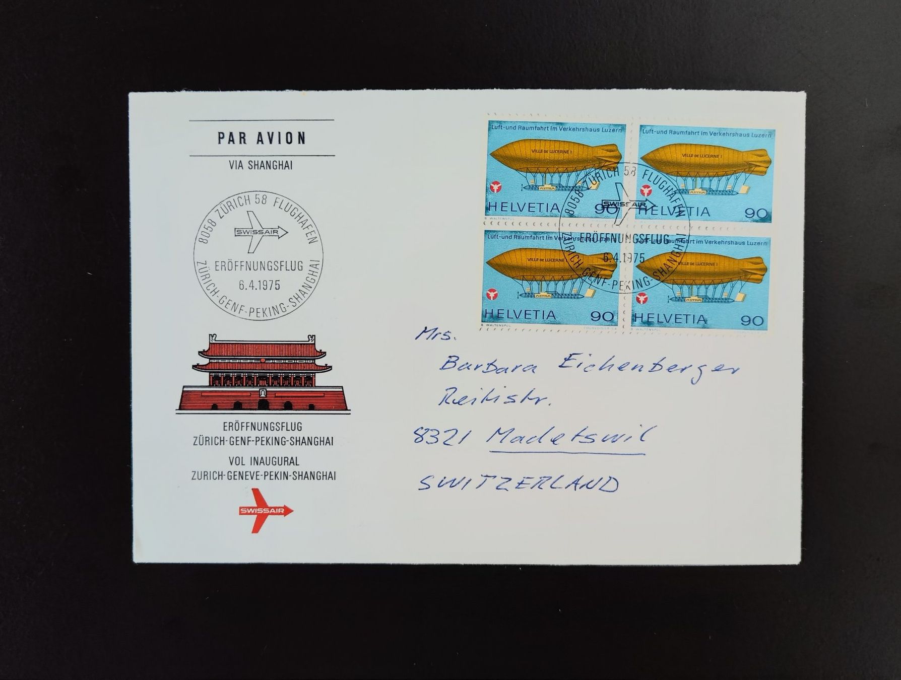 Couverts & Versandtaschen: FDC Eröffnungsflug China 1975 – Gebraucht aus Lenzburg von Dani_Lenzburg