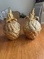 2 dekorative Ananas aus Metall mit Deckel – Goldfarben