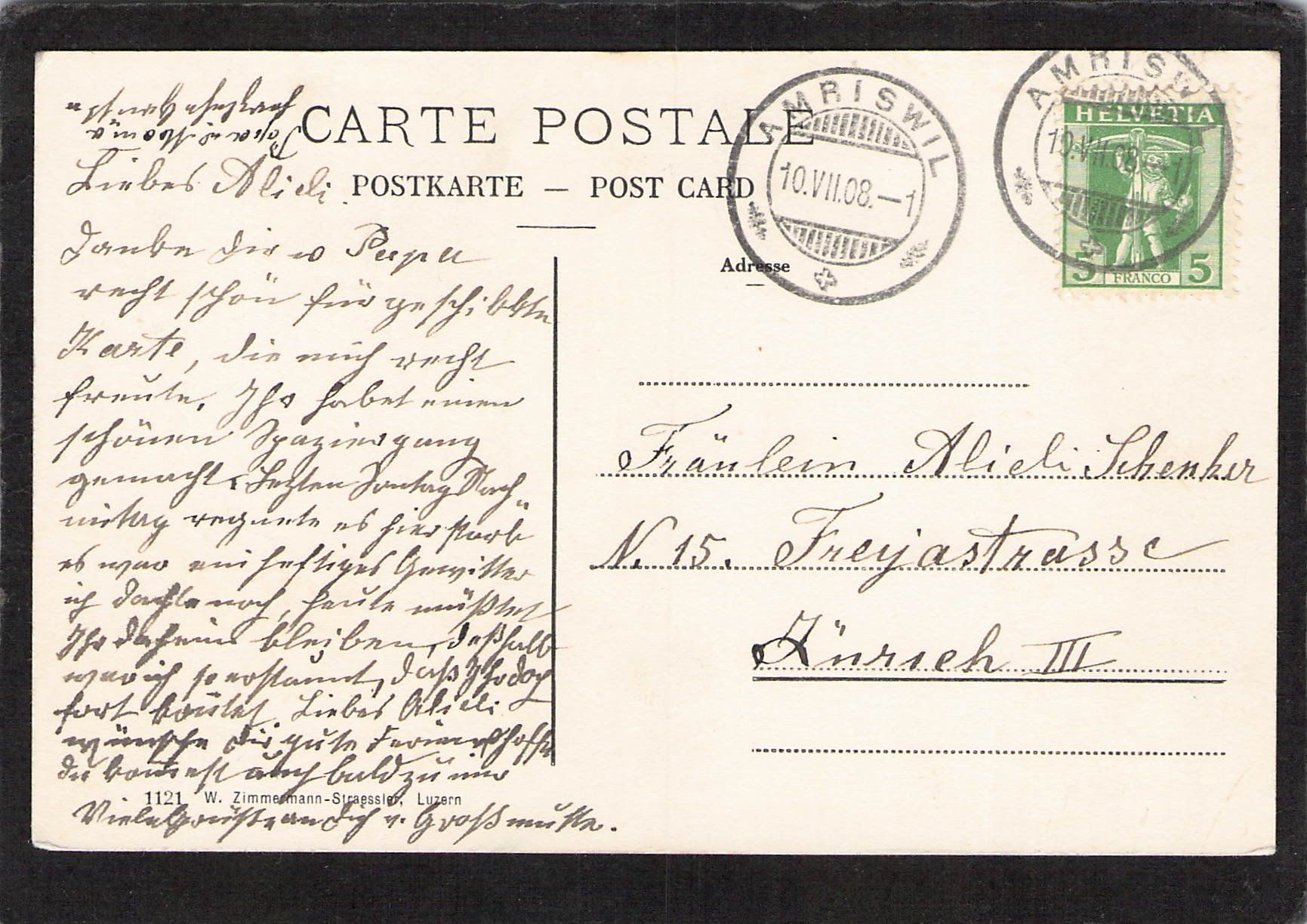 Cartoline postali: Amriswil TG , Bahnhofstrasse , gel. 1908 – Usato da Reichenburg venduto da Pipo-67 1