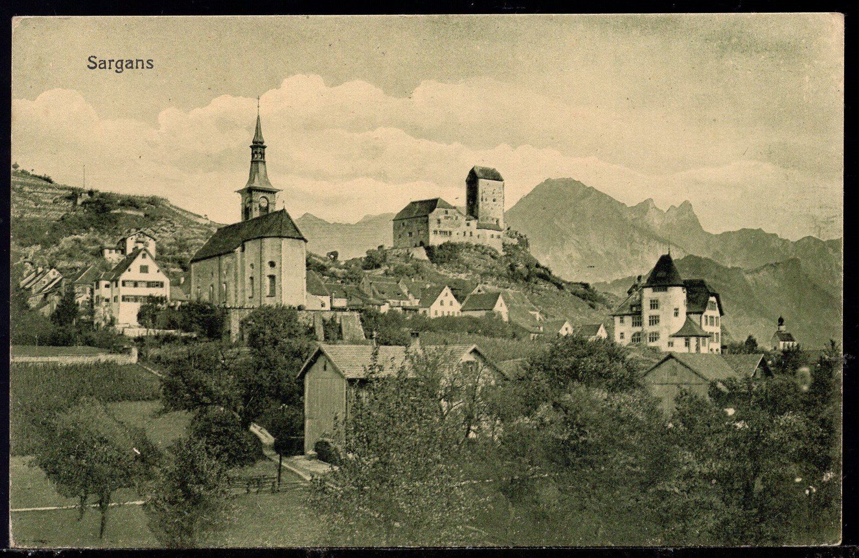 Cartoline postali: Sargans Teilansicht mit Schloss  1915 – Usato da Aarau venduto da kufi44