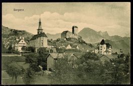 Sargans Teilansicht mit Schloss  1915