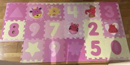 Tapis puzzle chiffres et animaux rose 17 pieces 