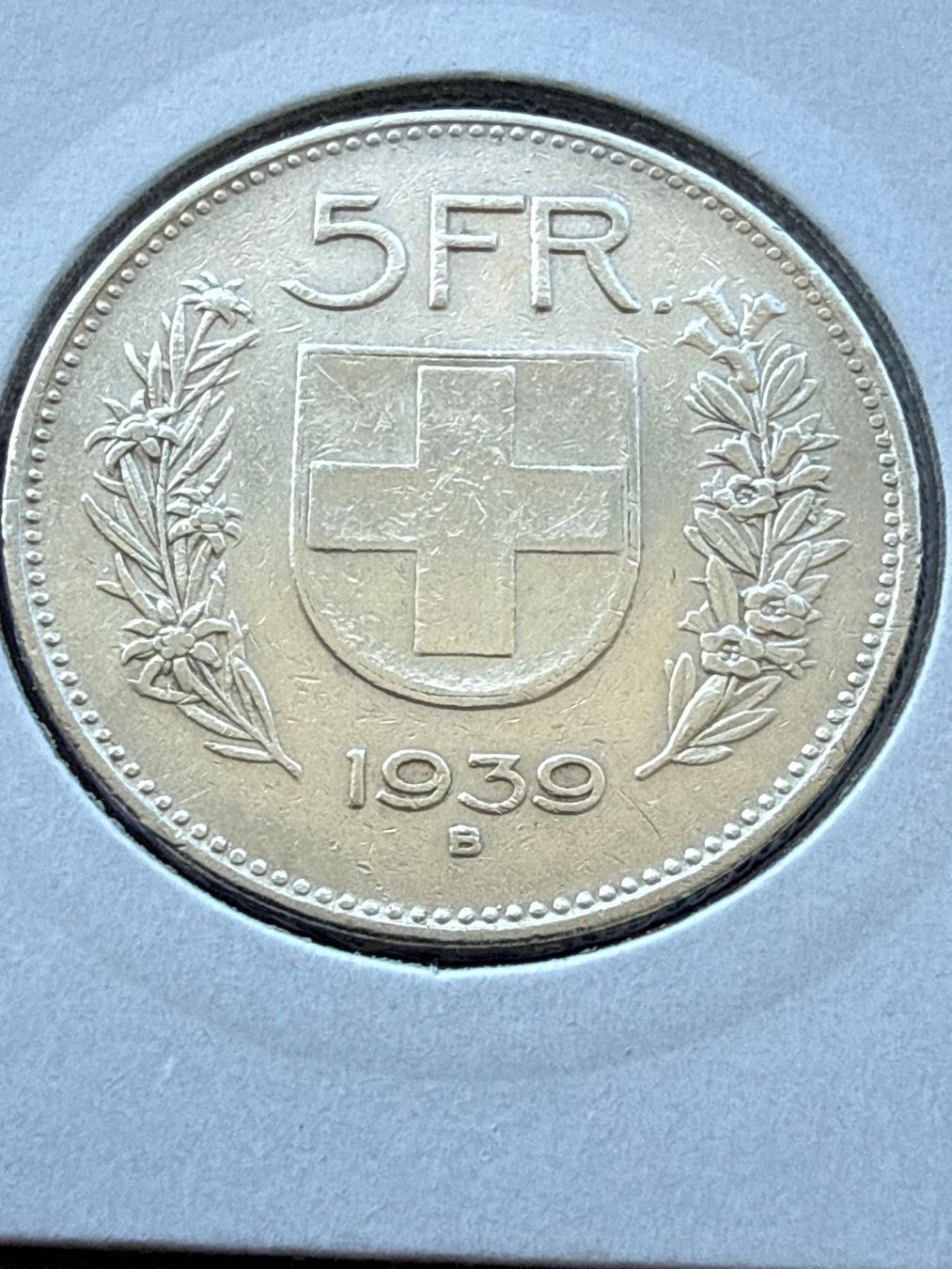 Tutti le monete: Swiss 5 francs 1939 Silver Coin – Usato da Pully venduto da ta571 1