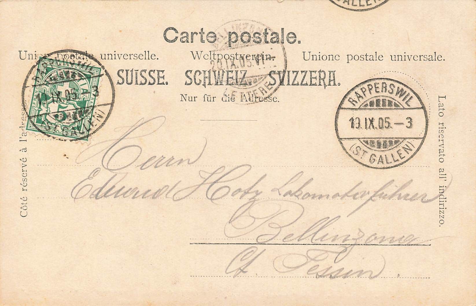 Ansichtskarten: Bahnhof Rapperswil (SG) – Gebraucht aus Biasca von Blenio71 1