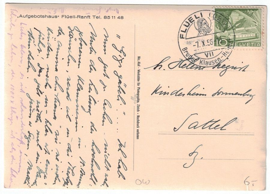 Cartoline postali: Flüeli-Ranft, "Aufgebotshaus", gelaufen 1958 – Usato da Frauenfeld venduto da POML 1