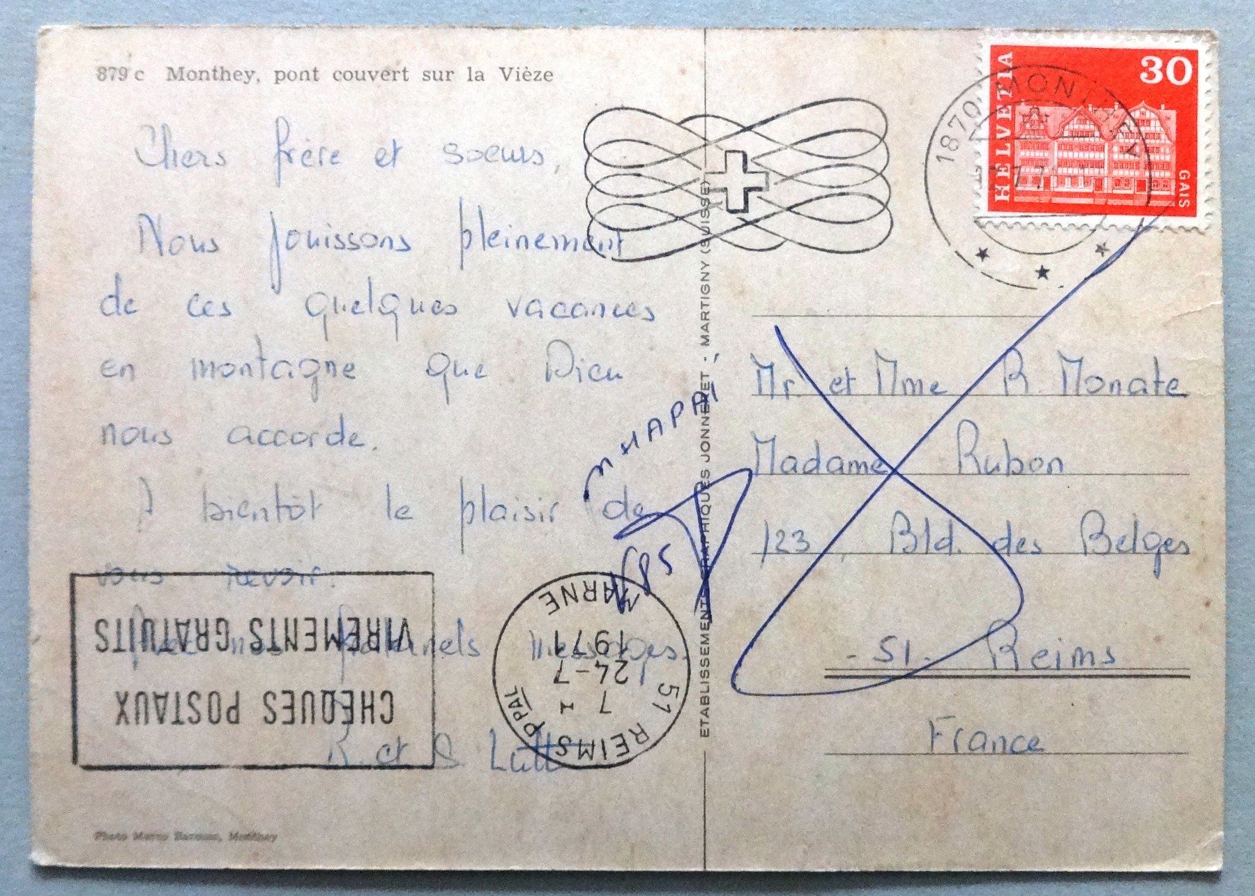Cartoline postali: Monthey, pont couvert sur la Vièze – Difettoso da Fétigny venduto da Billy2miny 1