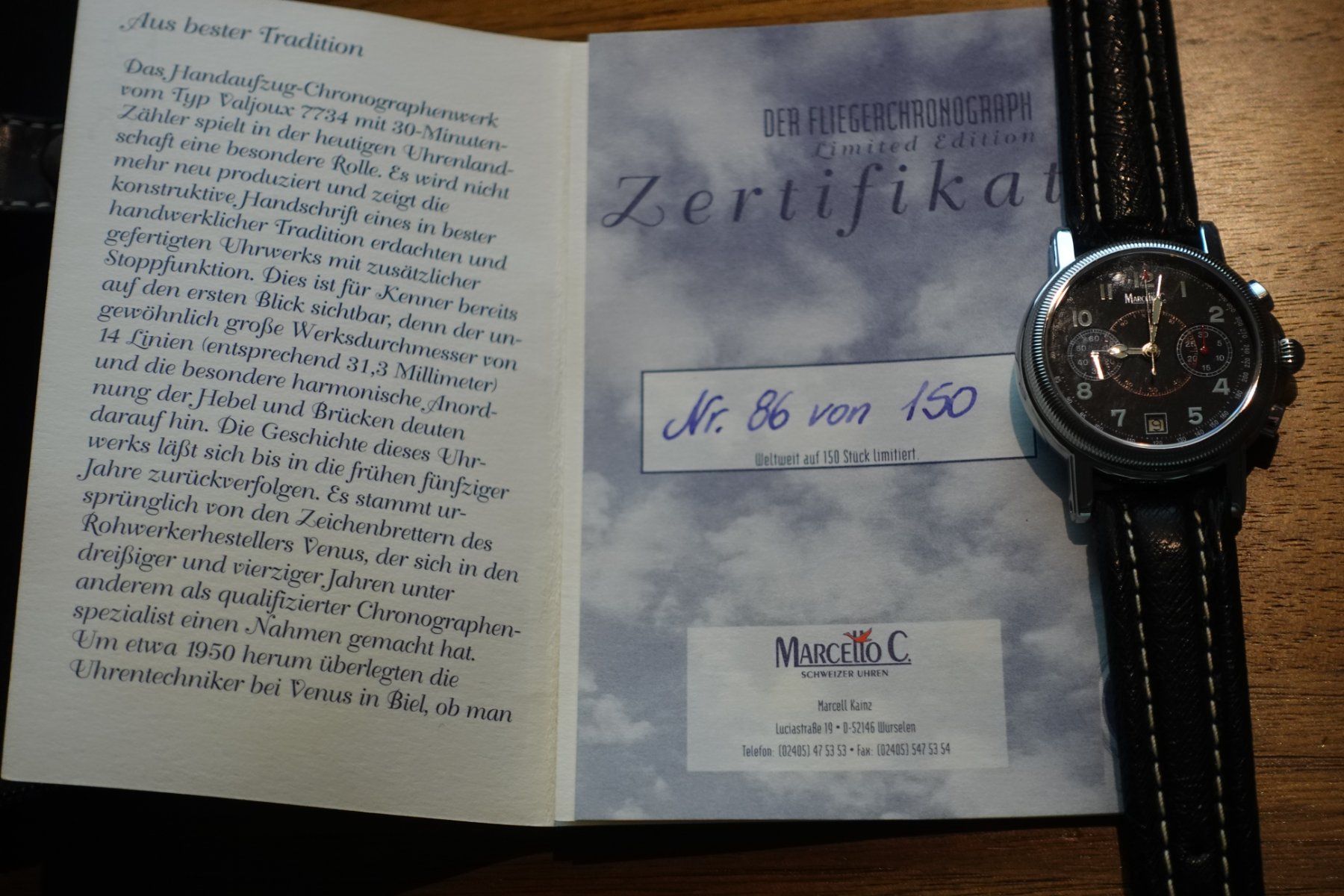Valjoux Montres: Marcello C. Fliegerchronograph Valjoux 7734 – Neuf avec emballage d'origine à Basel par arm_gf7p 6