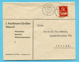 Brief von Wauwil nach Zürich 1933 - Abs: J. Kaufmann-Graber