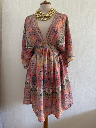 Robe imprimée Boho Style rose taille unique 70% soie