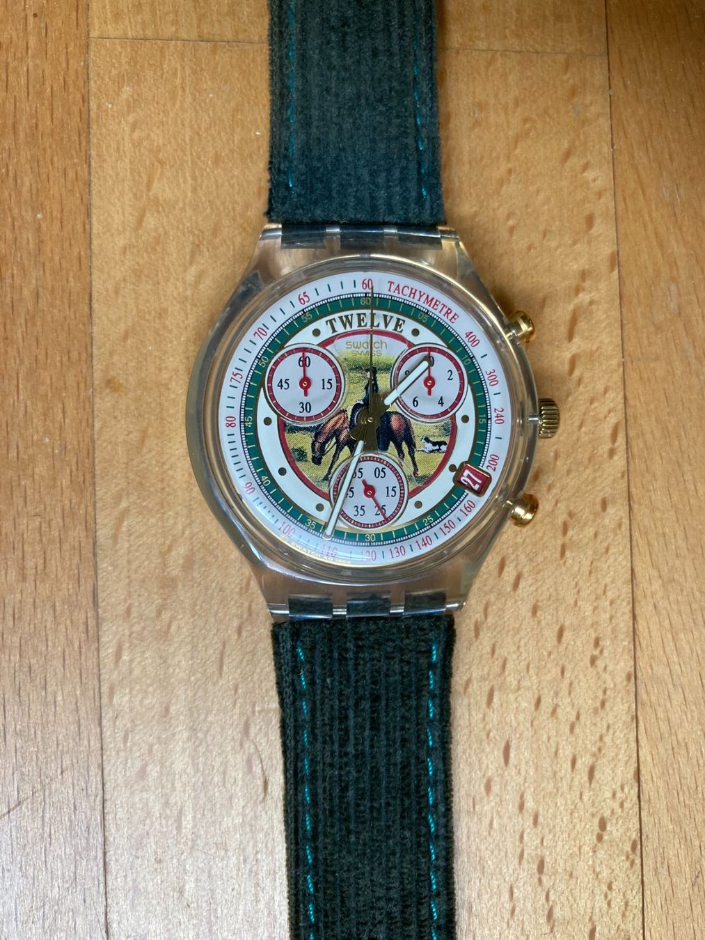 Swatch Orologi: SWATCH  CHRONOGRAPH  SA MAJESTE VELOURS  1995 PFERD  NEU – Nuovo (secondo la descrizione) da Subingen venduto da ArtBead 5