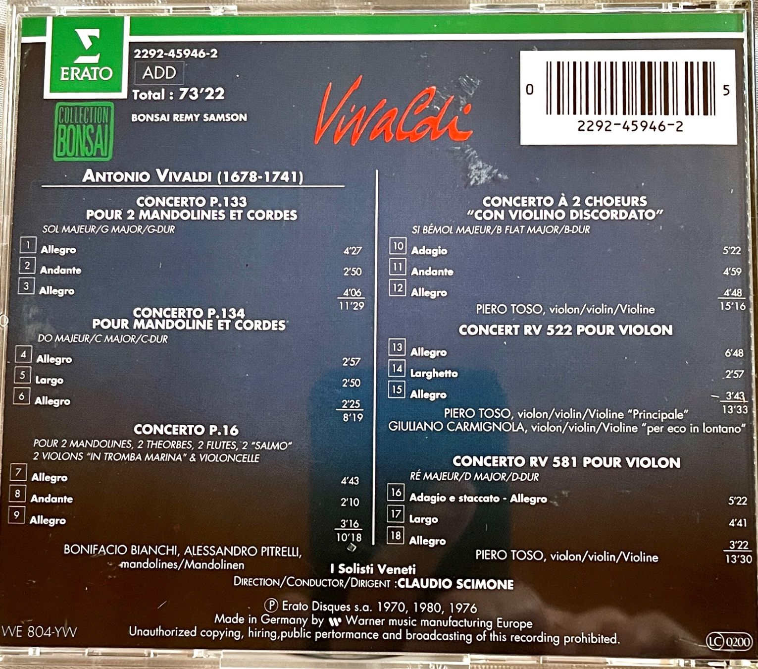 CD: CD Vivaldi - Concertos pour Violon – Usato da Renan BE venduto da johncactus 1