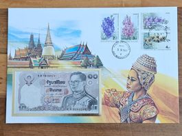Notenbrief Bankfrische 10-Baht-Banknote aus Thailand