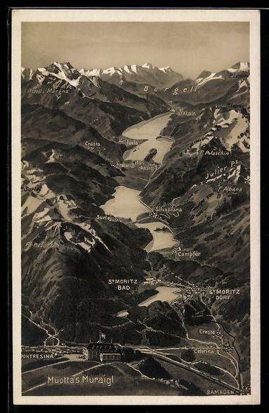 Cartoline postali: St. Moritz-Dorf, Karte mit Orten in der  – Usato da Berlin venduto da bartko-reher