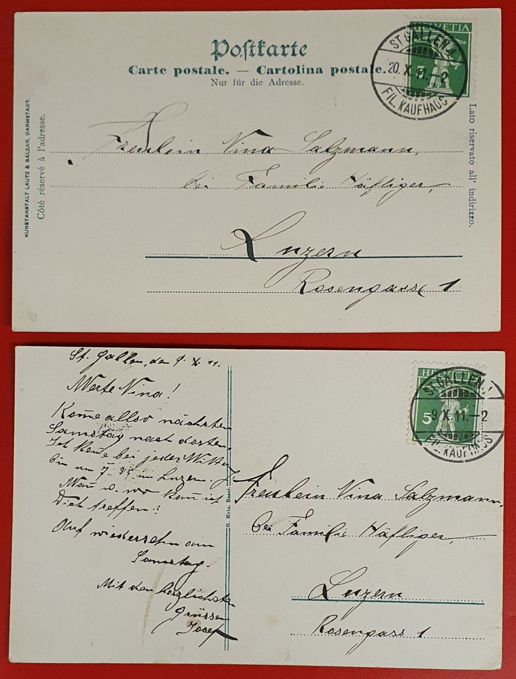 Cartoline postali: 2 Ansichtskarten von St.Gallen 1911 – Usato da Kreuzlingen venduto da Rschweiz1 1