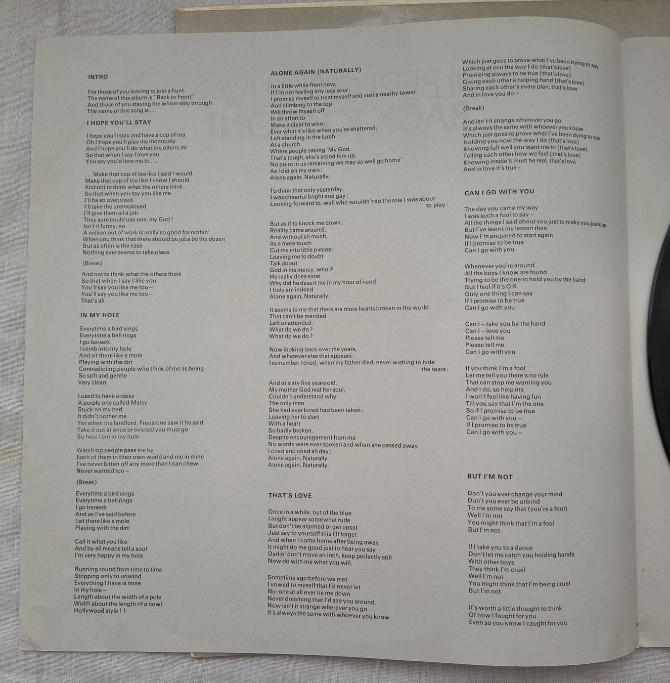 Dischi in vinile: LP "Gilbert o'Sullivan" - BACK TO FRONT – Usato da Binningen venduto da mar_2jlr 5