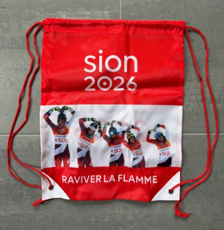 GYM BAG RUCKSACK OLYMPIA 2026 SION WALLIS VALAIS WERBUNG