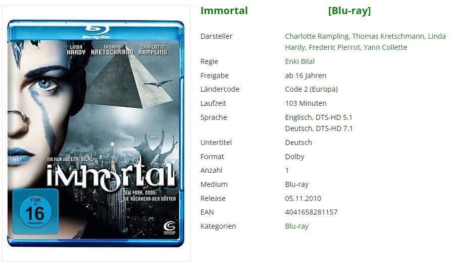 Tutti i DVDs: Immortal (Blu-ray) – Usato da Emmetten venduto da SVollenweider