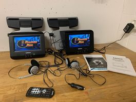 2 DVD Player fürs Auto mit 2 Kopfhörer + 2 Halterungen