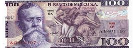 Mexico 100 Pesos 1974 P-66 a AUnc Serie EK Nr.A-8401197