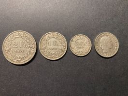 Monnaie / Suisse / 1920 : Frs 2.- + 1.- + 0,50 + 0,20