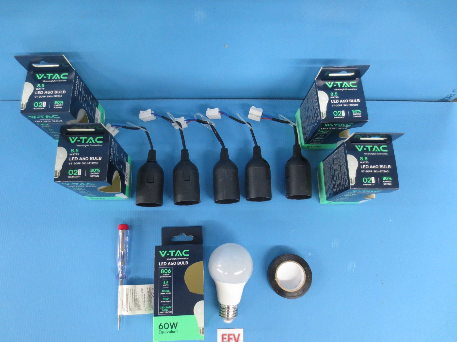 Lampade: 5 x Baustellenfassung E27 + 5 x LED 8.5W E27 + Phasenprüfer – Nuovo (secondo la descrizione) da Sulz LU venduto da Elektrofachverkauf 1