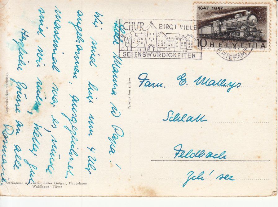 Cartoline postali: Chur 1947 – Usato da Bürglen TG venduto da StampGraf 1