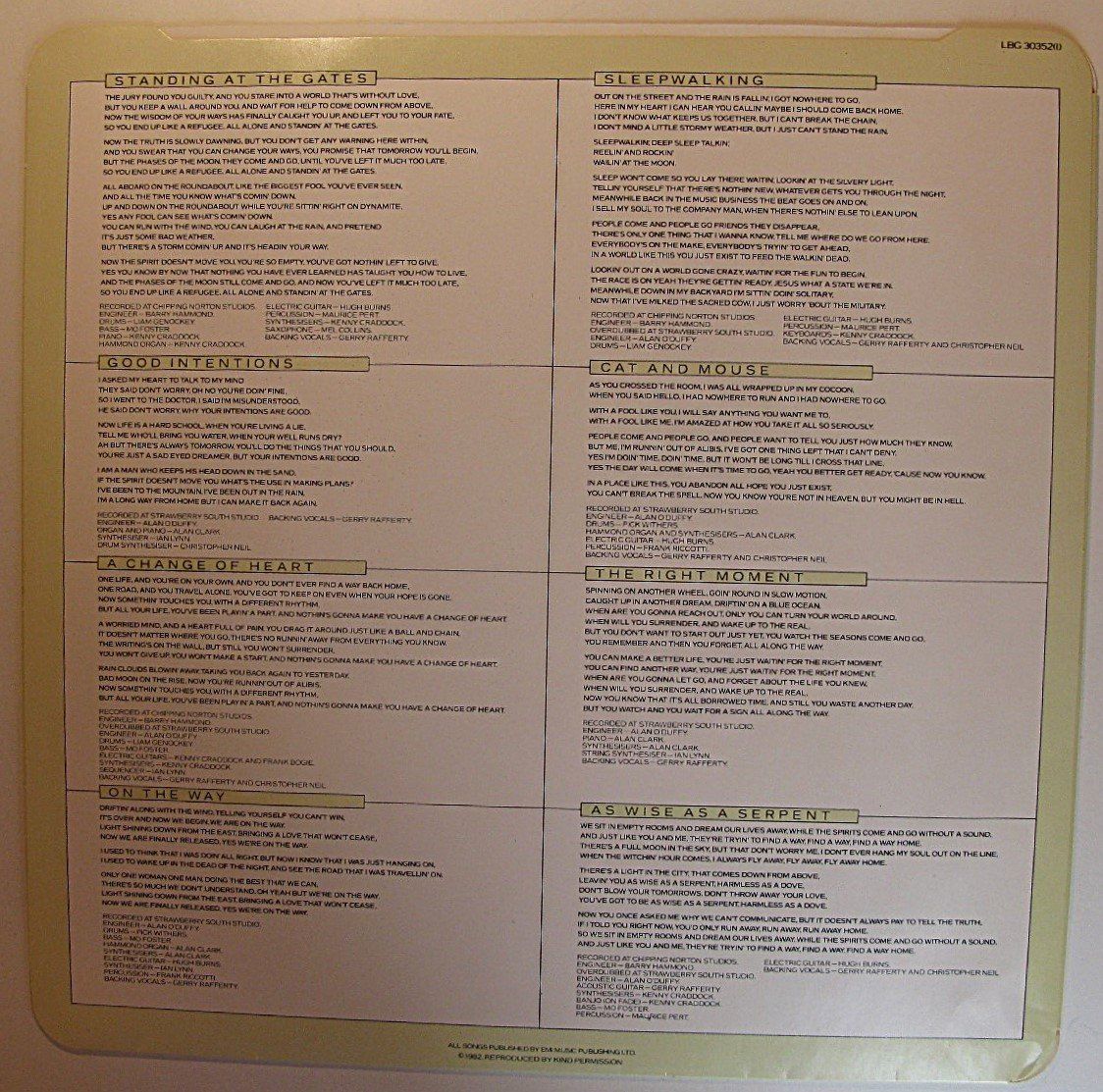 Dischi in vinile: GERRY RAFFERTY "Sleepwalking" U.K. First Press     LP IN VG+ – Usato da Monthey venduto da Pingmub 5