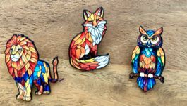 3x Pin Löwe, Fuchs & Eule