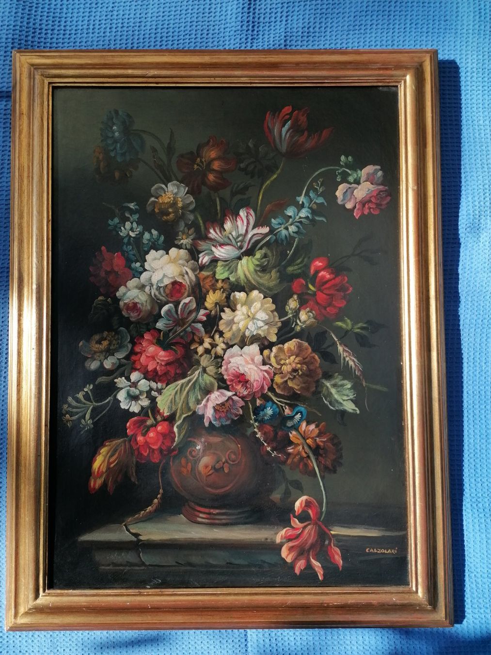Gemälde: Tableau de fleurs ancien signé Calzolari. – Gebraucht aus St. Maurice von Benoit12