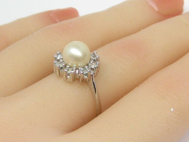 Anelli: Silber Ring 925 / Perle / weisse Schmucksteine / Gr. 55 – Usato da Ermatingen venduto da Decovin 4