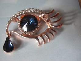 Auffällige Brosche: Auge mit blauen Strasssteinen, neu!