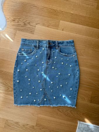 Jeans Minirock mit Perlen Gr. 36