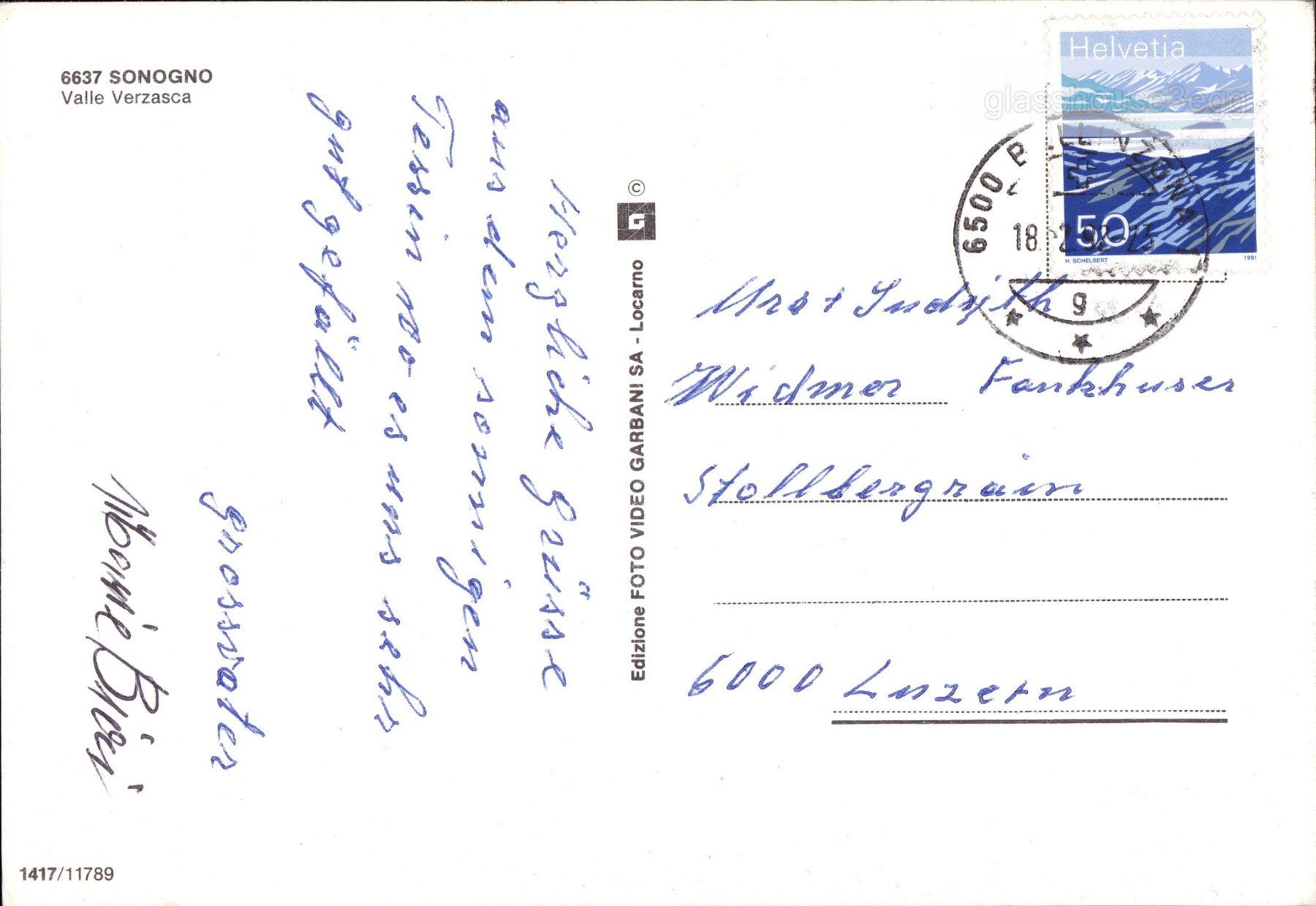 Cartoline postali: AK 1992 Sonogno, Valle Verzasca – Usato da Eggersriet venduto da glasshouse3egg 1
