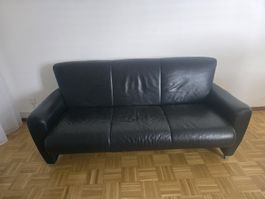 Sofa Leder schwarz 3-Sitzer guter Zustand