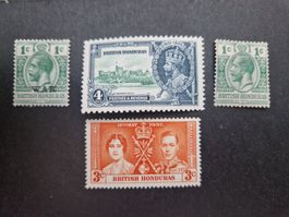 4 seltene Briefmarken British Honduras