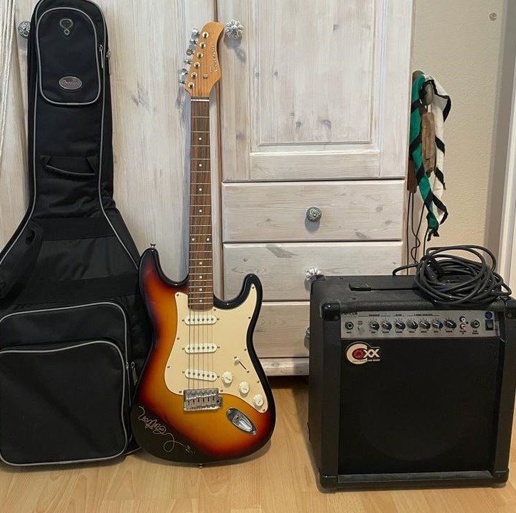 VISIONSTRING Linkshänder E-Gitarren Set – 4/4 Full Size, Mit Verstärker, Gigbag, Stimmgerät