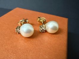 Gold Ohrstecker mit Diamanten und Perle 585, 14K