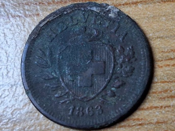 Alle Münzen: 1 Rappen 1863 - SELTEN! – Gebraucht aus Münchenstein von purbach1 6