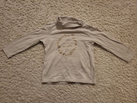 Langarmshirt beige mit Glitzerdruck Gr 98