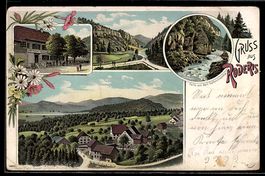 Lithographie Roderis, Gasthaus, Kaltbrunnenthal, Panorama