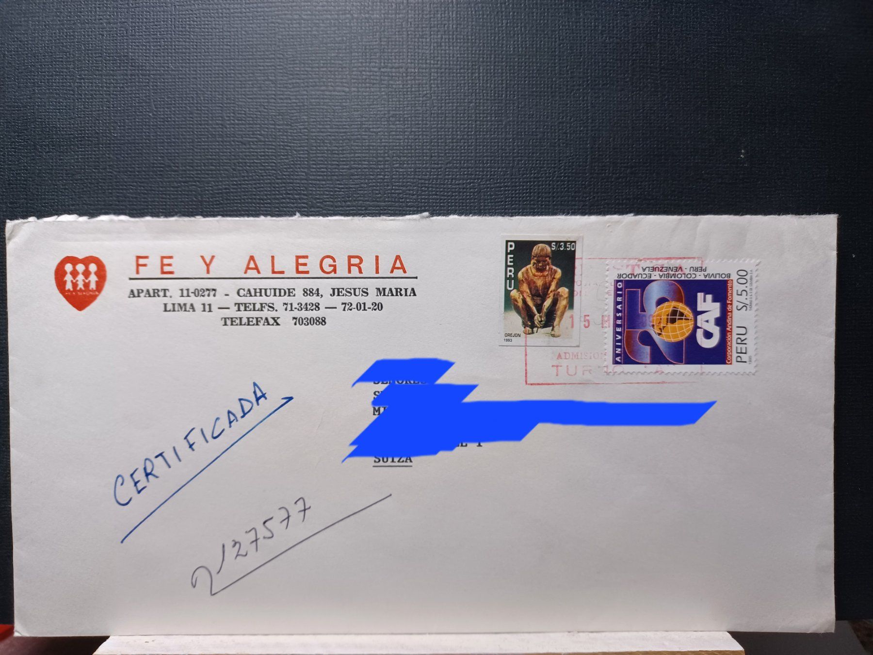 Alle Briefmarken: PERU nach Wil (SG) 1996 – Gebraucht aus Aarau Rohr von mgvw